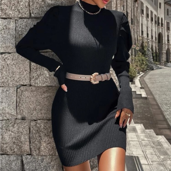 Aesthetic Choker Jumper Dress Puff Sleeve Sweater Dress